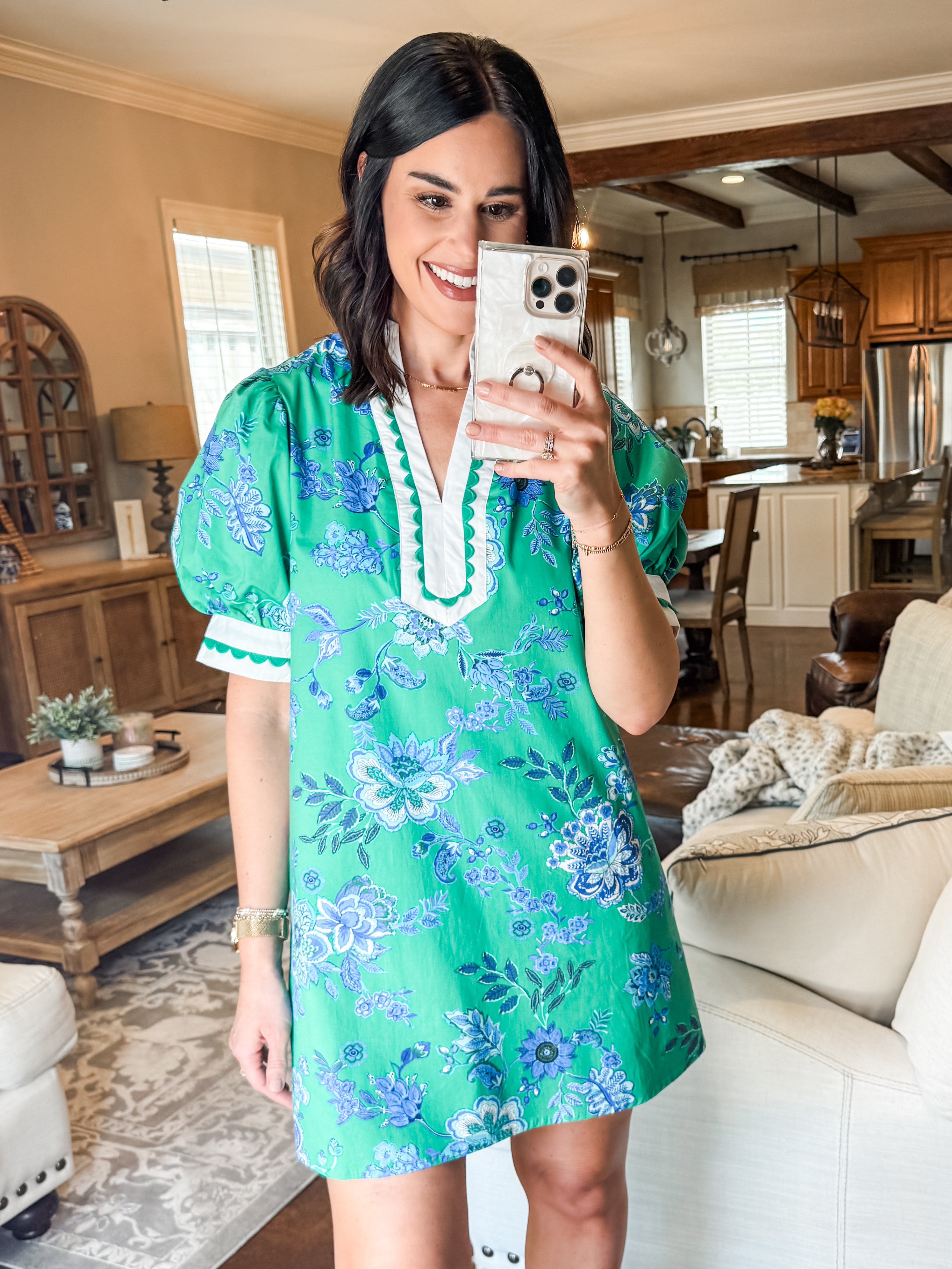 GREEN AND BLUE FLORAL MINI DRESS GREEN AND BLUE FLORAL MINI DRESS