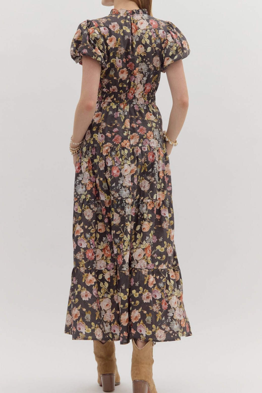 BROWN FLORAL PUFF SLEEVE MAXI DRESS Evelyn Lane Boutique BROWN FLORAL PUFF SLEEVE MAXI DRESS Evelyn Lane Boutique