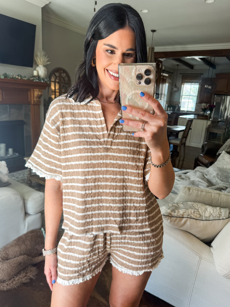 MOCHA STRIPED CABLE KNIT SHORT SET – Evelyn Lane Boutique