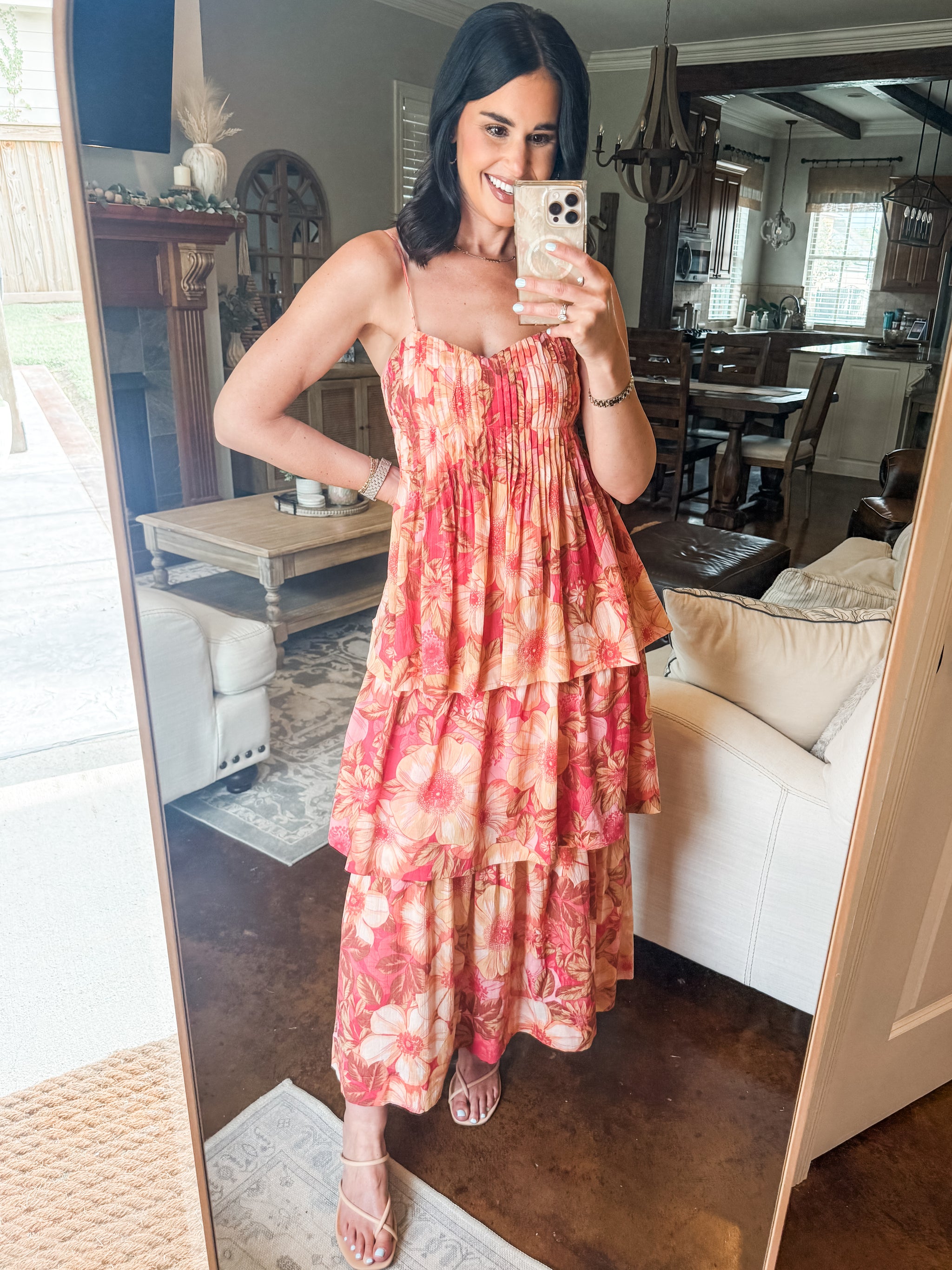 coral floral maxi dress Red Dress | Coral Pink Floral Linen Blend Maxi Dress