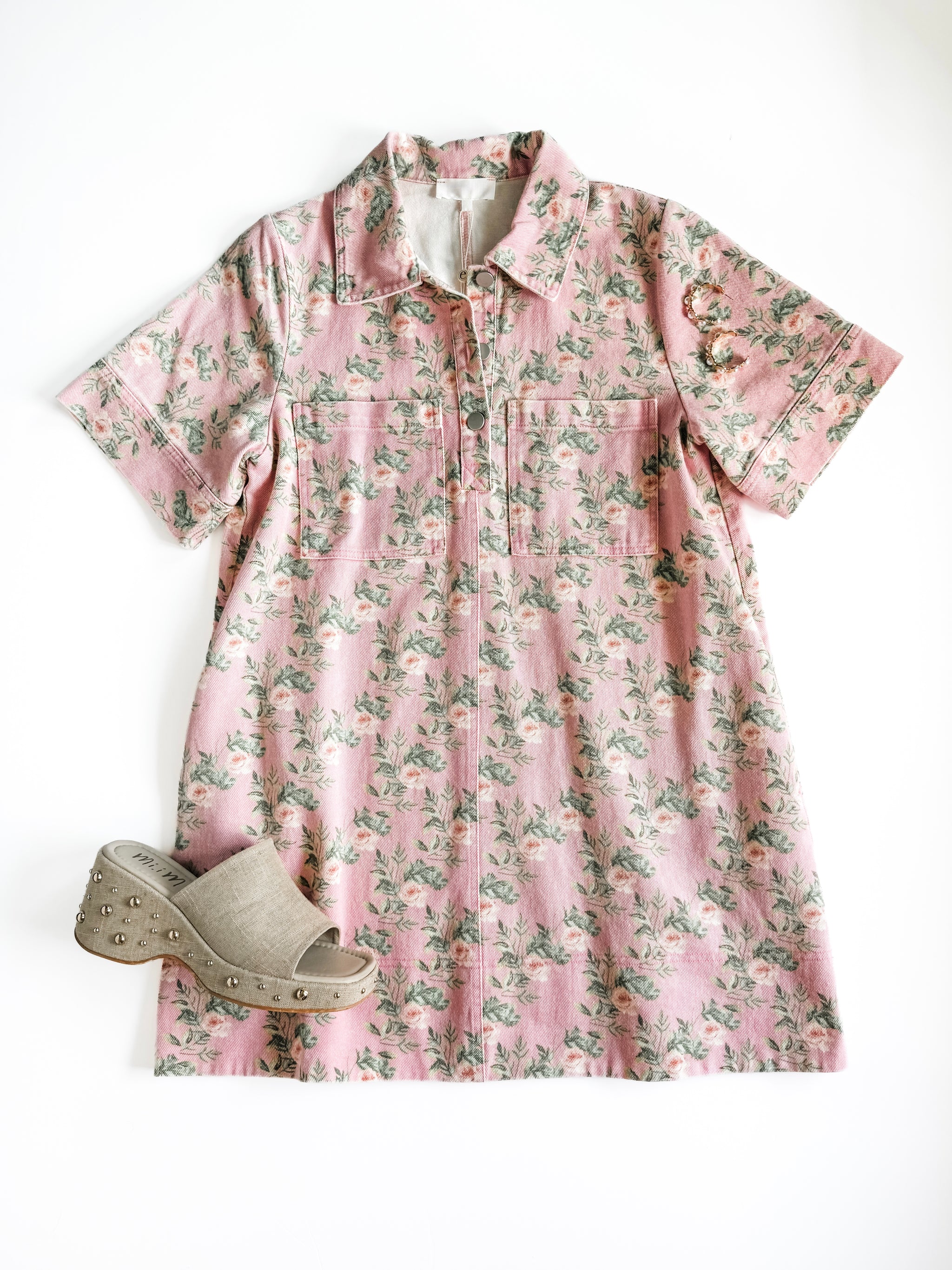 ladies pink floral dress Pink Floral-Print Midi Party Dress with Shoulder Ties Pink Floral / XSmall